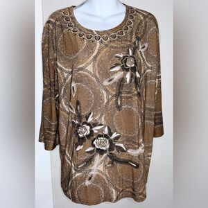 NWT T C Fashions Brown Tones Floral Print Blouse Women Size XXXXL
